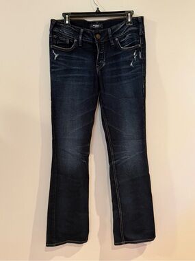 Silver Dark Wash Women's Jeans - Stretch, Distressed Elyse Slim Bootcut W29/L31